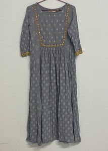 Elegant Grey Floral Print Kurta