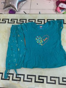 Cute Heart Print Teal Top & Pants Set
