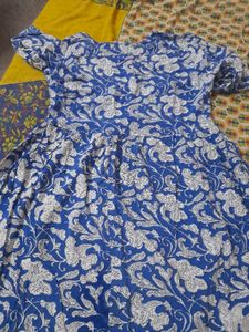 Blue Floral Print Cotton Blouse