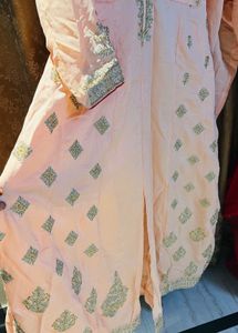 Elegant Peach Kurta Set with Red Dupatta