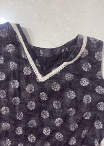 Black Floral Print Sleeveless Dress