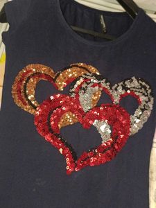 Navy Blue Dress with Sequin Hearts