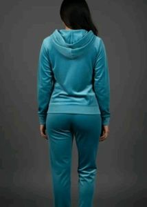 Teal Velvet Zip-Up Hoodie And Pant
