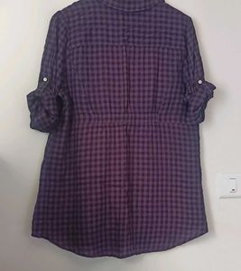 Purple Plaid Roll Tab Sleeve Tunic
