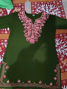 Green Kurta with Pink Embroidery