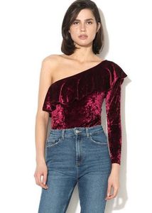 Velvet One-Shoulder Ruffle Bodysuit
