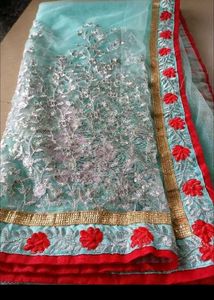 Stunning Embroidered Blue Saree