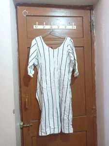 White Striped Kurta with Yellow Buttons