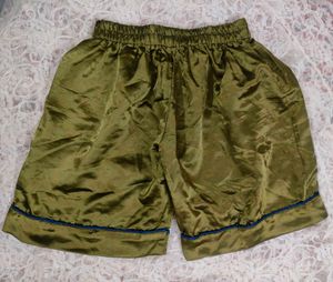 Satin Sleep Shorts - Olive Green