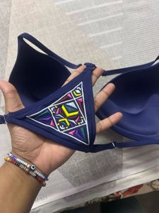 Navy Blue Bikini Top with Trim