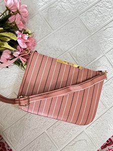 Peach stripped box sling bag