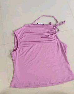 Pink Ruched Halter Neck Top