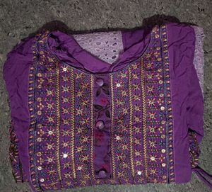 Purple Embroidered Anarkali suit with pant