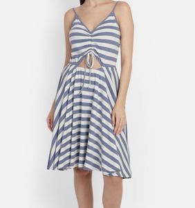 Brand New White Blue Striped Fit N Flare Dress