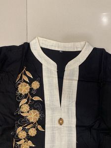 Black &amp; White Embroidered Kurta