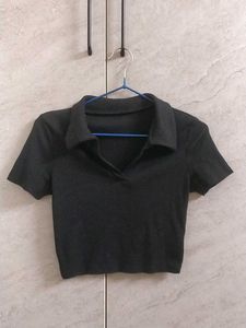 Black Cropped Polo Shirt