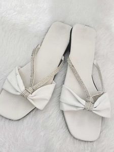 🎀 White Bow Sandals with Rhinestone Straps 🥰