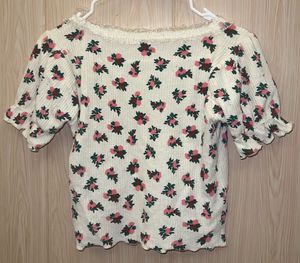 Floral Print Cropped Puff Sleeve Top