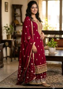maroon  sharara suit