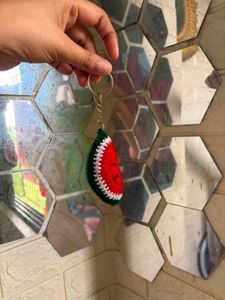 Crocheted Watermelon Slice Keychain