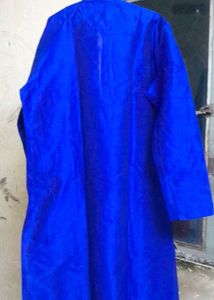 Blue Dupion Silk Solid Kurta for Men