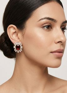 Elegant Wine & Crystal Stud Earrings