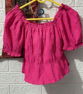 Vibrant Pink Crinkled Top