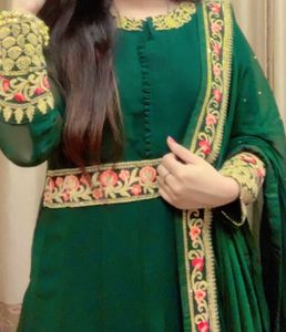 Elegant Green Anarkali gown with pant &amp; dupatta