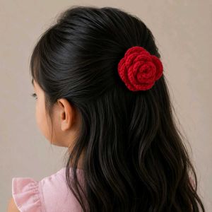 Red Crochet Rose Hair Clip
