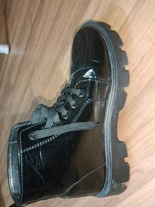 Glossy Black Lace-Up Boots