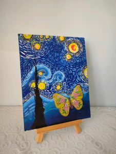 Starry Night Painting With Canvas Stand