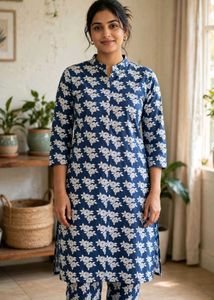 Blue Floral Print Kurta cord Set