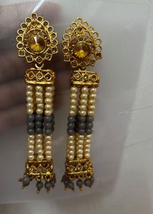 Elegant Pearl &amp; Stone Dangle Earrings