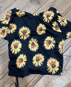 Sunflower Print Ruched Crop Top