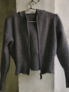 Gray Knit Hoodie Jacket