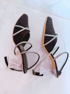 Sparkling Black Heels with Clear Crystal Heel