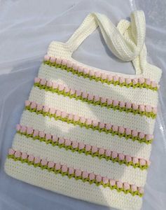 Crochet Floral Tote Bag