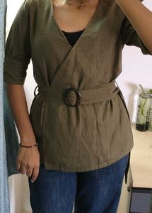 Olive Green Wrap Top with Belt