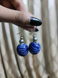 Blue Marble Dangle Earrings