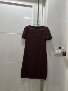 Chic Brown Scalloped Mini Dress