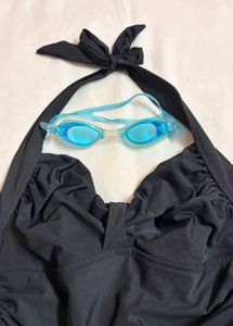 Classic USA Black One-Piece Swimsuit with Goggles