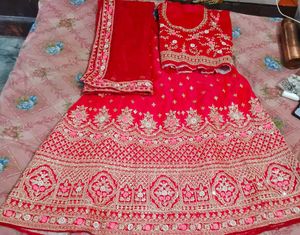 Red Embroidered  Lehnga With Choli Duppatta