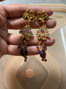 Elegant Gold-Plated Jhumka Earrings with Stone