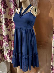 Chic Smocked Navy Blue Maxi Dress