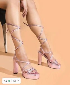 Strappy Platform Heels - Pink