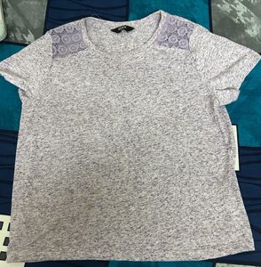 Lavender Heathered T-Shirt with Lace Detail