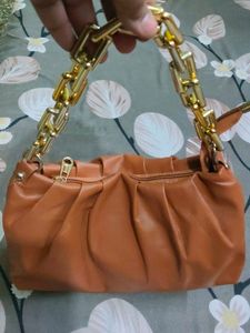 Chic Brown Ruched Handbag