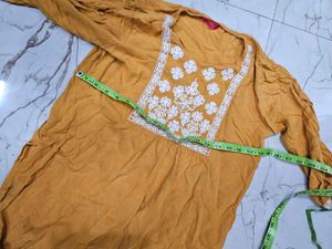 Stylish Mustard Kurta with White Embroidery
