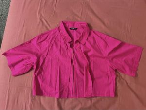 Bright Pink Cropped Button-Up Shirt