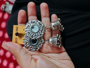 Stylish Mirror Work Jhumka Earrings